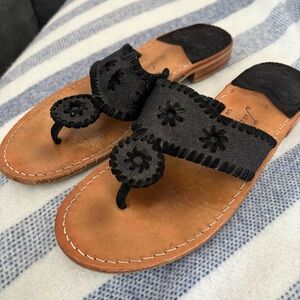 Jack Rodgers Jacks Flat Sandal - Black Glitter - Size 9